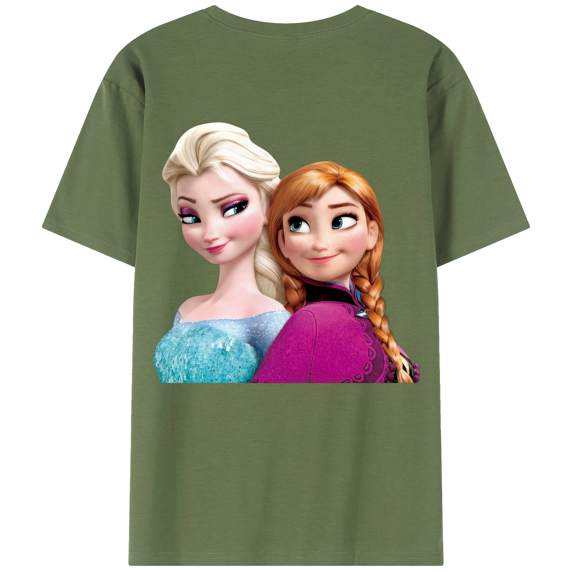 （画像用） アナと雪の女王 アンナ エルサ Frozen Anna Elsa 綿100％ メンズ半袖Tシャツ（バックプリント） 通気性